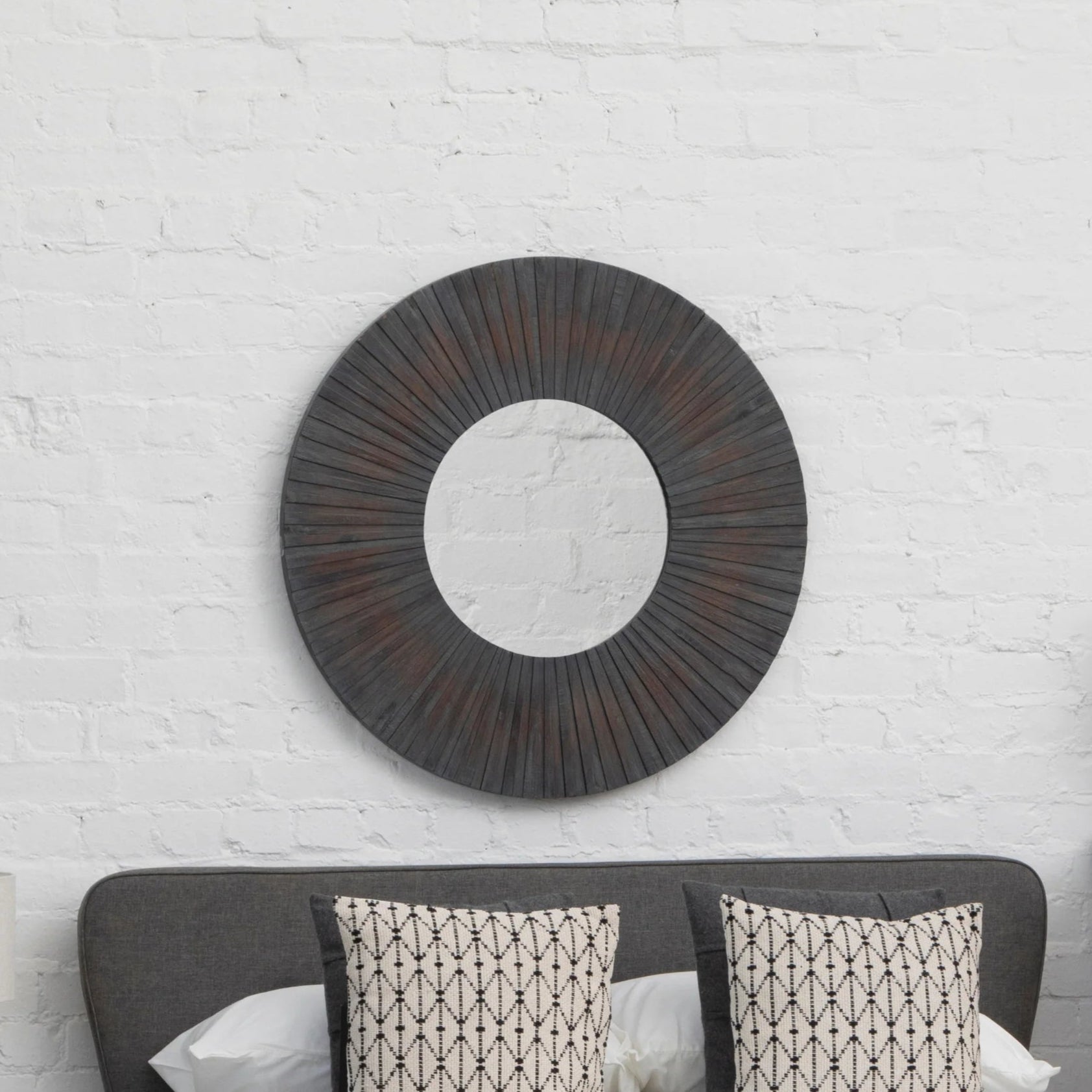 Elms Antique Wood Round Wall Mirror